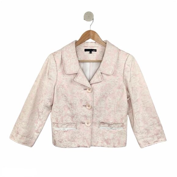 Dalia Women’s Pink Floral Embroidered 3 Buttons Front Cropped Blazer Size 8 - Picture 1 of 10